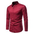 thumbnail image 1 of Camisa formal ajustada informal de color sólido con botones a la moda de manga larga para hombre Pompotops  oipoqjl26072, 1 of 1