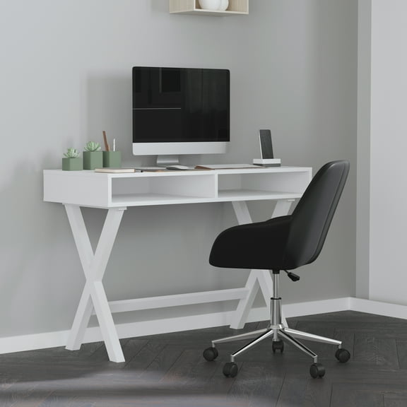 Merrick Lane Home Office Bucket Style Chair with Black Faux Leather Upholstery and 360 Degree Rotating Swivel On Chrome Frame