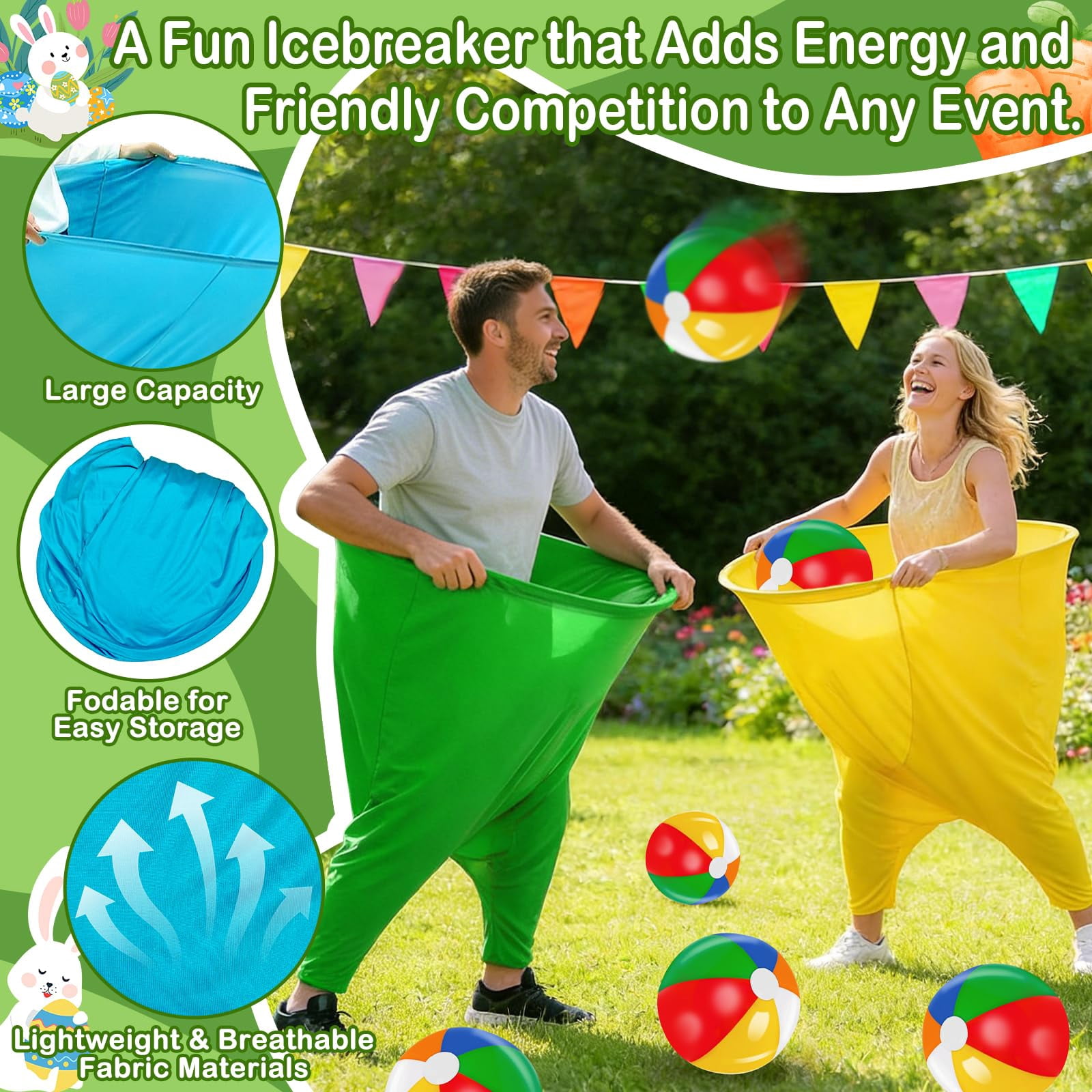 14 PCS Granny Pants Yard Game Set , 2 Oversized Pants with 10 Colorful Bouncy Balls & 2 Air Pump, Outdoor Tossing Games for Family Easter Party, Carnival, Reunion & Backyard Fun