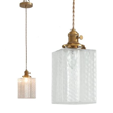 Oyisen Hanging Lamp, 6.5 Inchs Cuboid Glass Lampshade Farmhouse Pendant Lights Kitchen Island 6.5ft Braided Light Cord Hanging Light for Bedroom Hallway Light Fixture