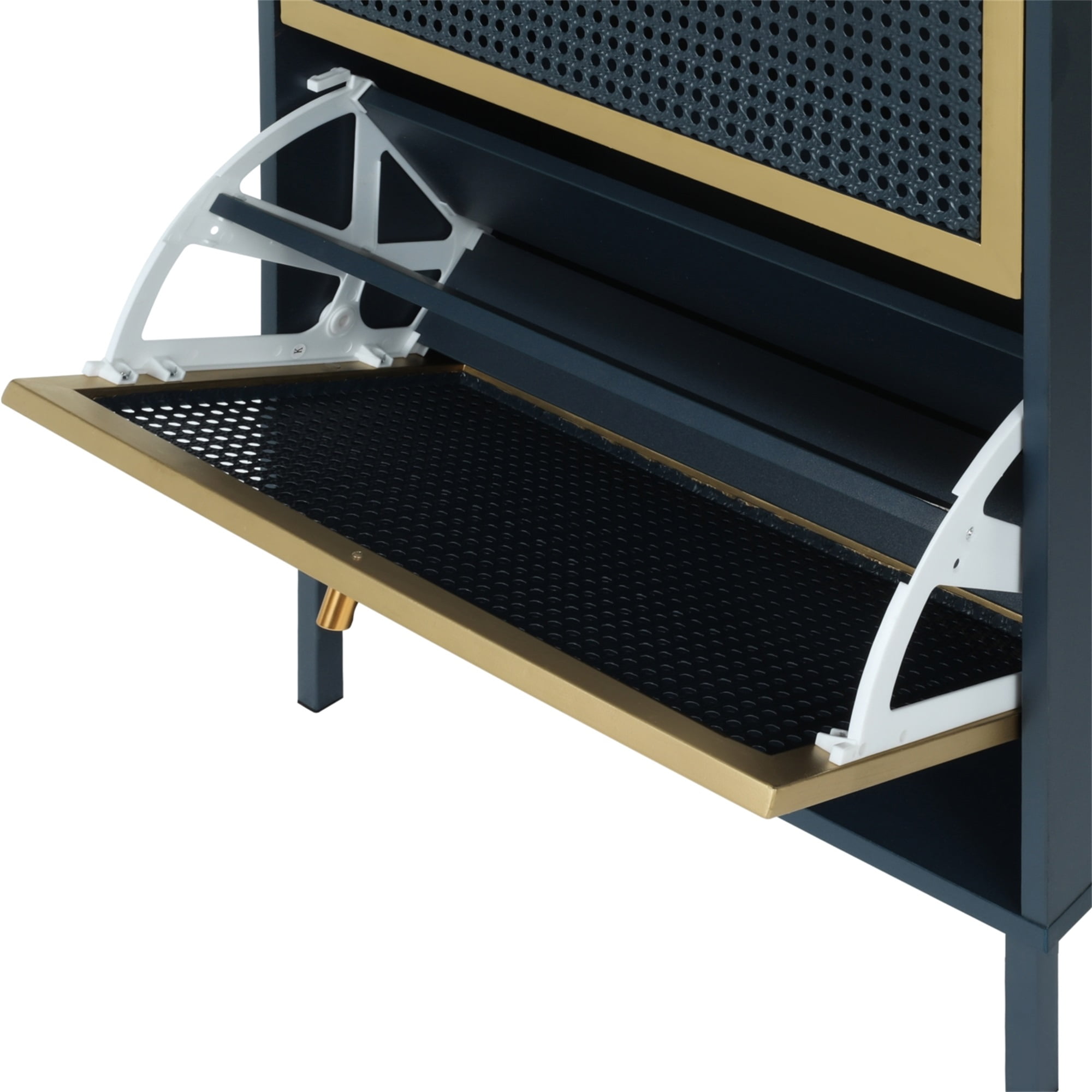 YYAo Shoe Rack Storage Cabinets, 3-Tier Metal Rattan Door Shoe Rack for Living Room Bathroom, Blue&Gray YYAo Shoe Rack Storage Cabinets, 3-Tier Metal Rattan Door Shoe Rack for Living Room Bathroom, Blue&Gray