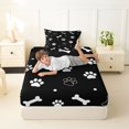 thumbnail image 3 of Manfei Minimalist Paw Twin Fitted Sheet, Dog Bone Silhouette Bedding, Black White, 2 Pieces, 1 Fitted Sheet and 1 Pillowcase, 3 of 6