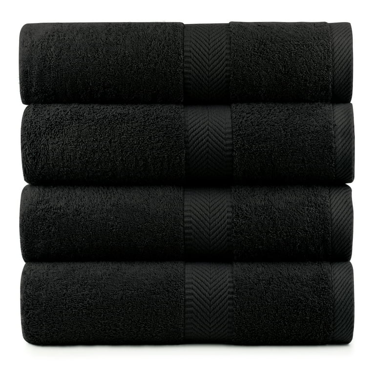 Cotton Loop Terry Bath Towel Plush Soft Absorbent Terry Towel for Bath,  Shower, Black, Set of 4