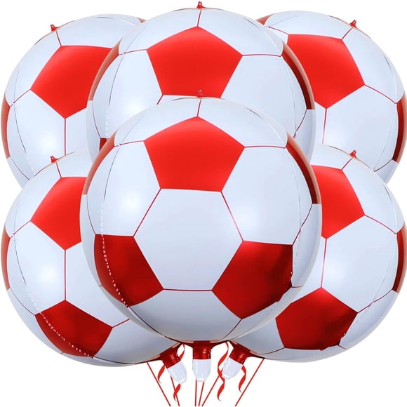 Yanonmyfd 6 Pack Giant 22 Inch Soccer Foil Balloons 4D Sephere Mylar Football Balloons Helium Metallic Balloons for Birthday Party Sports Themed World Cup Party Decorations,6pcs 22 Inch Red Soccer