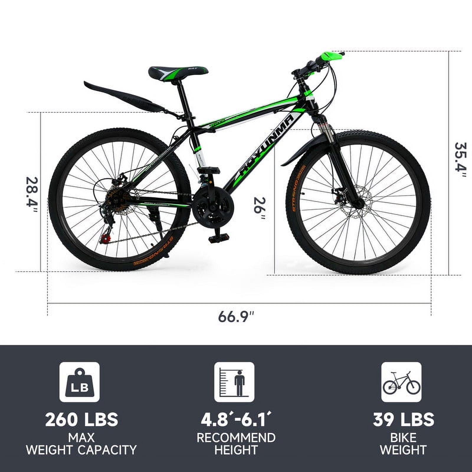 ARTUDATECH Mountain Bike for Men/Women, 26" Sizes, 24 Speed Shimano Twist Shifting, Front or Dual Suspension, Comfort Saddle Red/White/Blue/Green