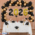 thumbnail image 4 of PMU 12 Pc Set Graduation Decorations | Number Balloons 2026 Black with Rose Gold Curtain Backdrop and Star Mylar | Graduation Party Supplies, 4 of 6
