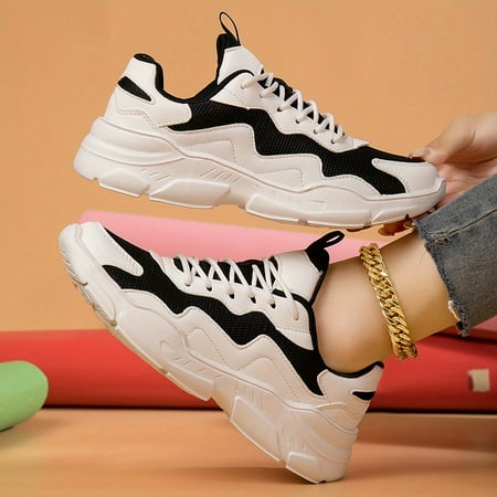 PORK Womens Breathable Mesh Sneakers Comfortable Low Top Lace Up Shoes Womens Fashion Walking Shoes Gift