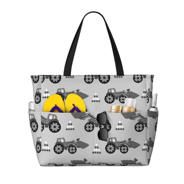 Fotbe Gray Tractor Bolsa de Viaje para Playa - Resistente al Agua, Bolsa Tote de Gran Capacidad y Ligera con 7 Bolsillos para Mujeres y Hombres