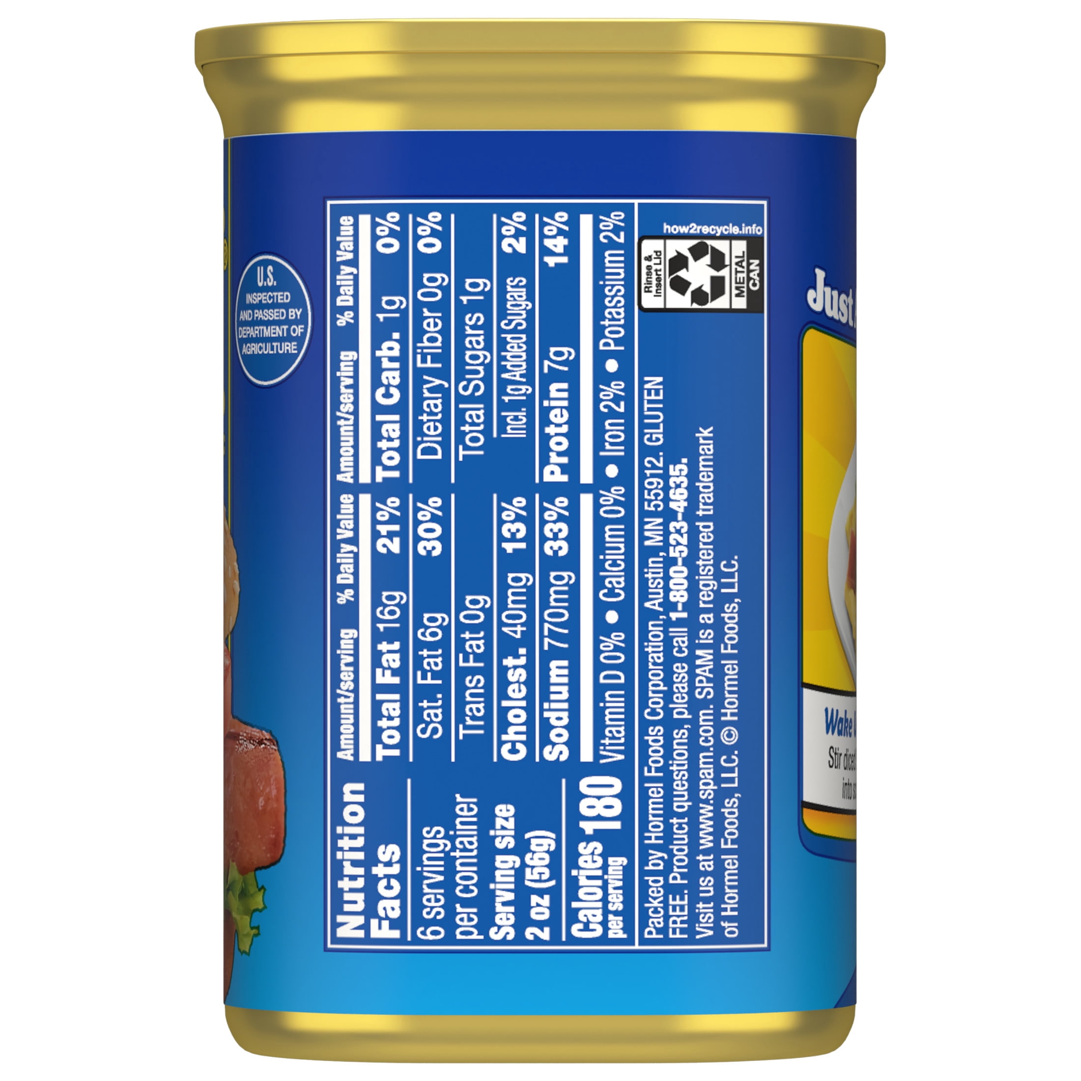 SPAM Classic Canned Meats, 7 G of Protein (14% DV) Per Serving, Shelf-Stable, 12 oz Aluminum Can