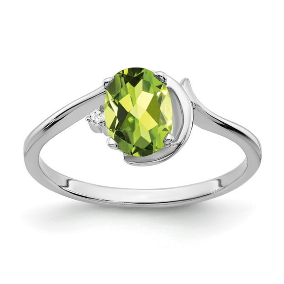 Primal Gold 14 Karat White Gold 7x5mm Oval Peridot and Diamond Ring