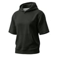 thumbnail image 4 of Mens Summer Hoodies Short Sleeve Lightweight Retro Loose Fit Basic Hooded Tops with Front Pocket Black S, 4 of 7