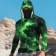 thumbnail image 1 of Ceisia Lightning Nebula Print Hooded Top Men's Slim Fit Long Sleeve UV Protective Face Mask Shirt Green L Gifts, 1 of 5