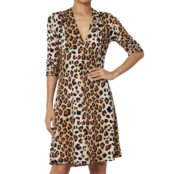 TheMogan Women's PLUS Leopard Print 3/4 Sleeve V-Neck Fit & Flare ...