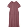 thumbnail image 6 of Levmjia Women's Summer Dress Short Sleeve Crew Neck Side Pocket Casual A Line Midi Dress with Side Slit Loose Fit Solid Color Day Dresses, 6 of 6
