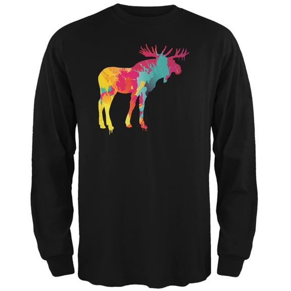 Splatter Moose Black Adult Long Sleeve T-Shirt - X-Large