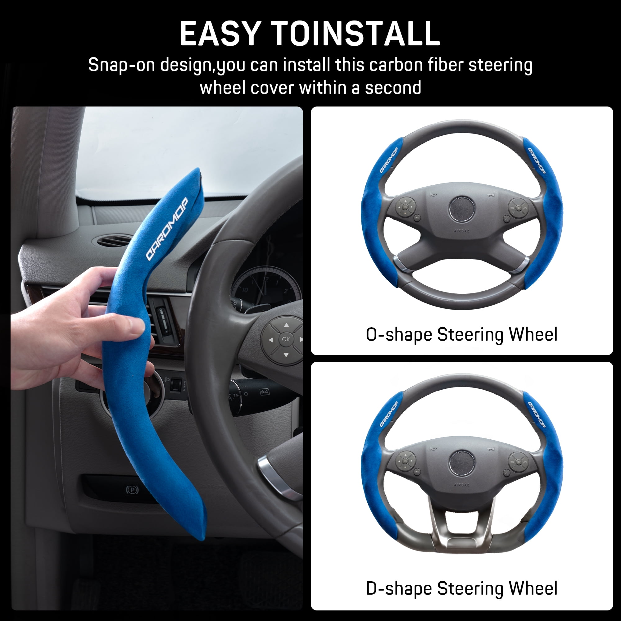Caromop Suede Steering Wheel Cover, 14.5-15 in, Non-Slip, 2 pack, Blue