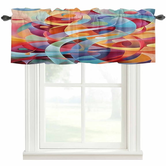 Abstract Blue Orange Red Stripes Window Valance Curtain Modern Art Rod Pocket Short Curtain for Living Room, Bedroom & Kitchen Window Decor 54x18in