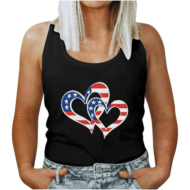 Cuello redondo para mujer Día de la Independencia Impresión Sin mangas Casual Chaleco suelto Tops Fridja gh211