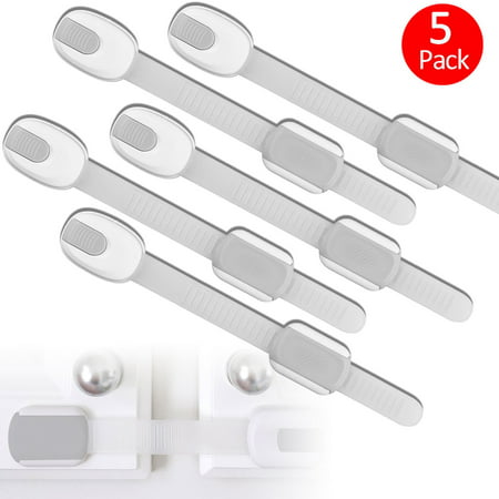 EEEKit 5-Pack Adjustable Baby Safety Locks Straps Latches for Kids Child Toddler Proofing Cabinets Drawers, Drawers Sliding Doors, Refigerator, Windows, Toilet Seat, Lever Door (Best Window Locks For Toddlers)