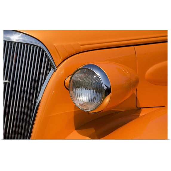 Great BIG Canvas | "Orange Painted Vintage Car's Headlight And Front Grill; Port Colborne, Ontario, Canada" Art Print - 24x16