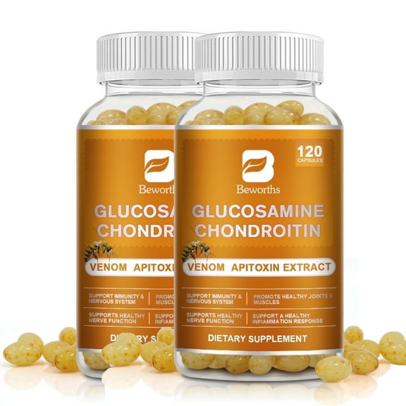 (2 Pack) Beworths Glucosamine Chondroitin Pills Dietary Supplement, Support Joint Health, 240 Capsules (Non-GMO & Gluten Free)