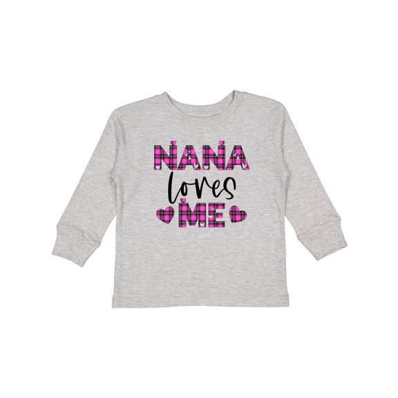 Inktastic My Nana Loves Me Hearts in Pink Plaid Boys or Girls Long Sleeve Toddler T-Shirt