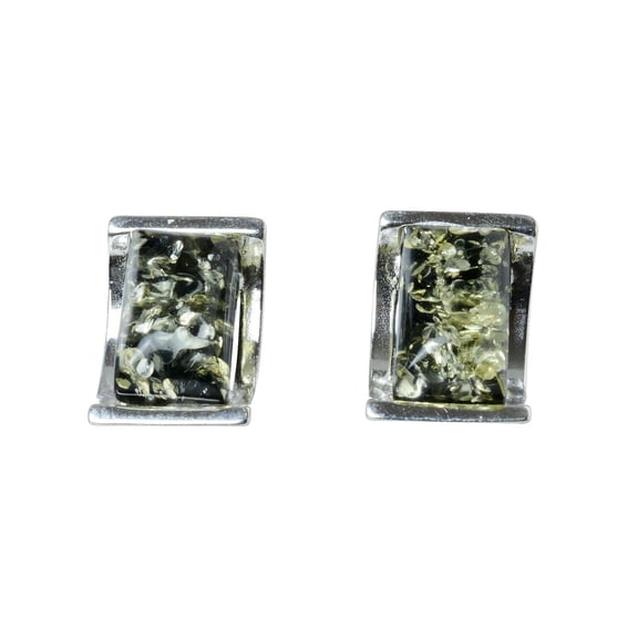 Sterling Silver and Baltic Green Amber Stud Earrings