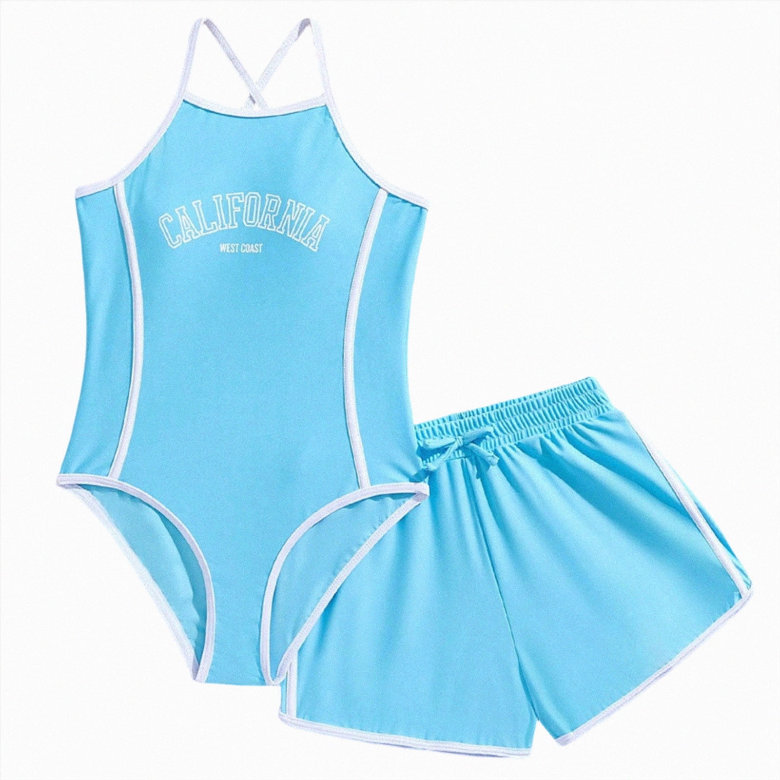 Gubotare Teen Girls Swimsuits Girls Swimsuit One Piece Bathing Suit Strap Swimwear Drawstring Swimsuits with Padded Size 11-12 (Blue 11-12 Years)