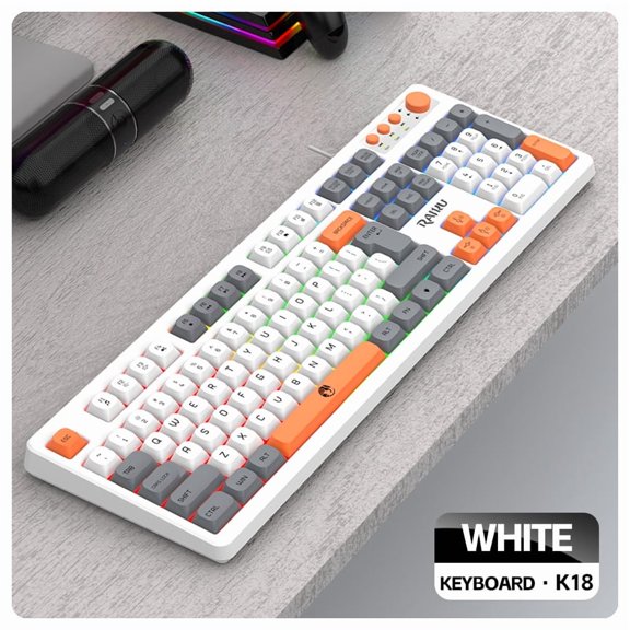 Tri-Color Keycaps Mute Mechanical Keyboard 104 Keys Hot-Swappable Shaft USB Wired Gaming Office Dual-Use Pink Gray Rice Color Scheme Plug And Play Compatible with