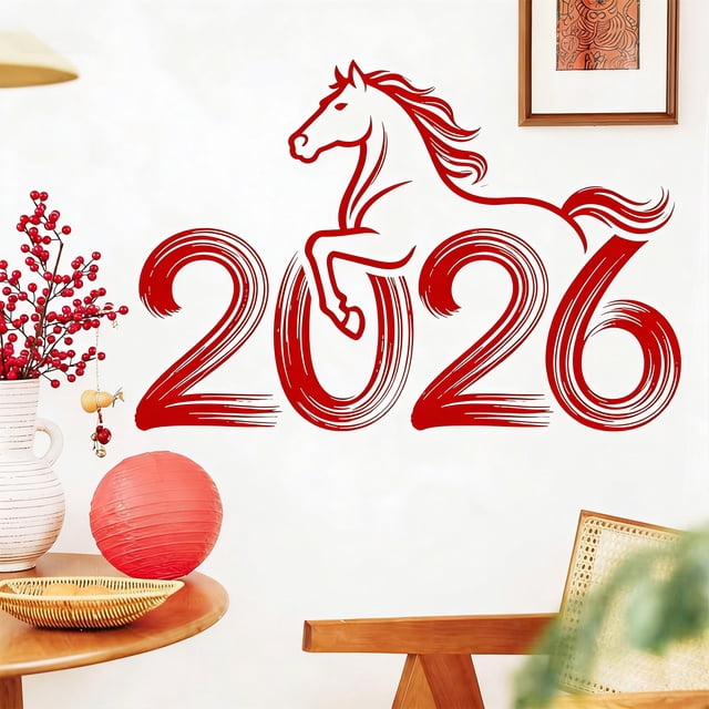Decoración del hogar, decoración de habitaciones, decoración de paredes. Las pegatinas de pared decorativas del Año del Caballo 2026 son adecuadas para decorar durante el Festival de Primavera. Pegati