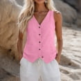 thumbnail image 5 of HongQid Ladies Button Front Vest Top V Neck Sleeveless Casual Linen Summer Fashion Outerwear for Women Textured Woven Tailored Spring Clothes Ladies Trendy Casual Layering Camisole Waistcoat, 5 of 7