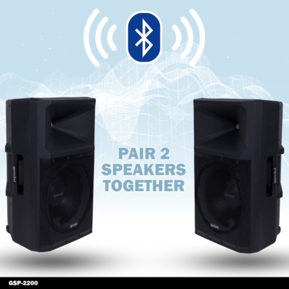Gemini GSP-2200 15" Powered PA Speaker System with Bluetooth, Mic, 2200W Big DJ Speaker for Events and Parties
