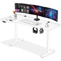 MotionGrey - Height Adjustable L Shaped Standing Desk, Motorized Frame - Left Table Top (White, 63"x29")