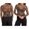 thumbnail image 3 of Camiseta de Transparente para Mujer, Top Corto de Larga con Estampado de Dinero A , Camisetas Ajustadas. Leopardo Amarillo M, 3 of 8