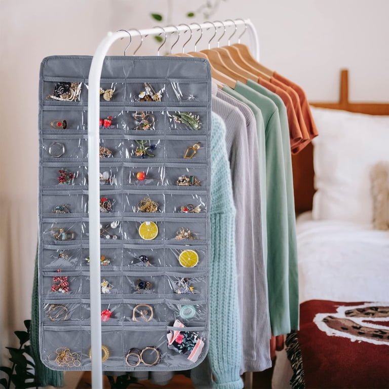 BEVTEE Hanging Jewelry Organizer, 80 Pockets, 2-Pack Gray photo 2