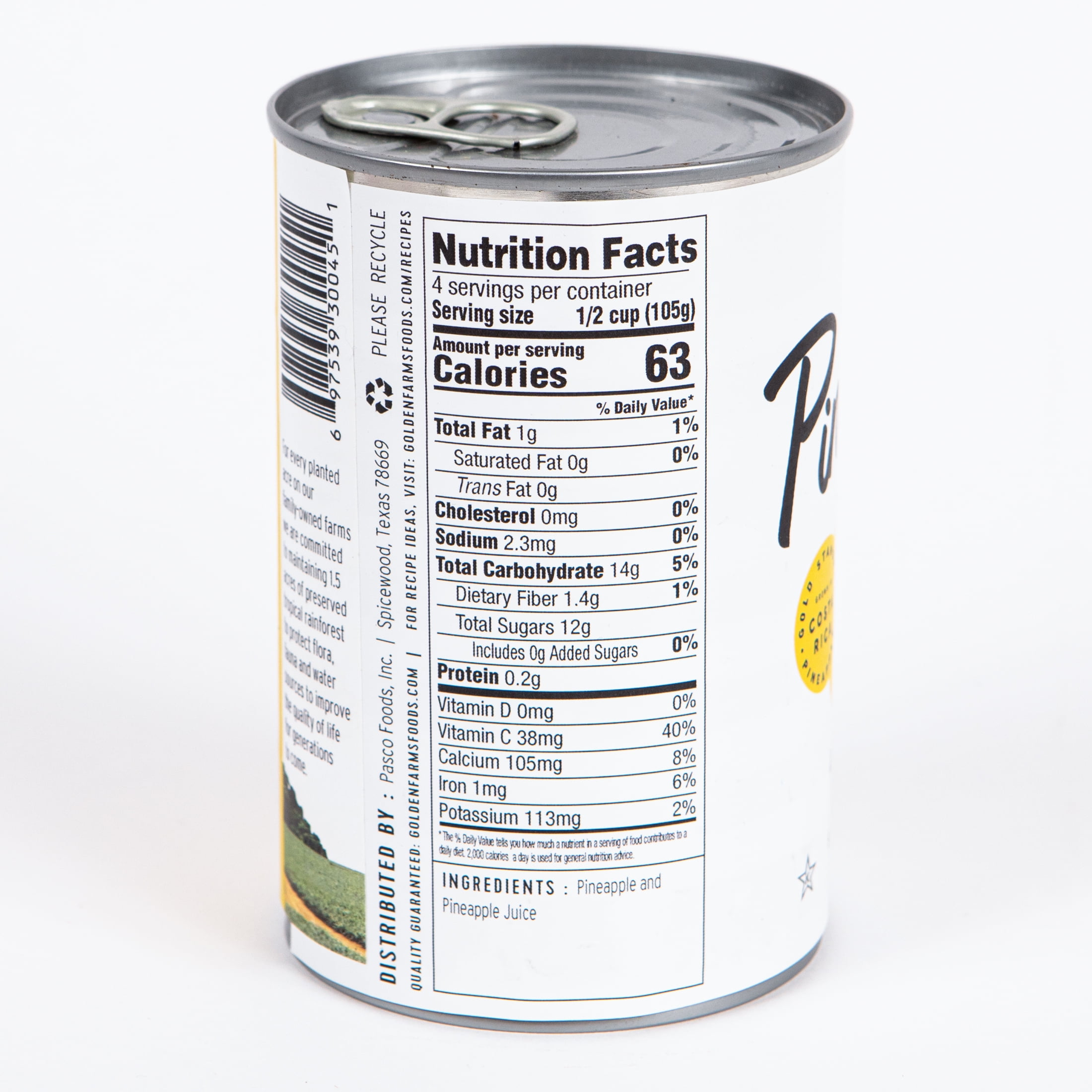(3 pack) Golden Farms Unsweetened Conventional Crushed Pineapple, 14 Oz Can
