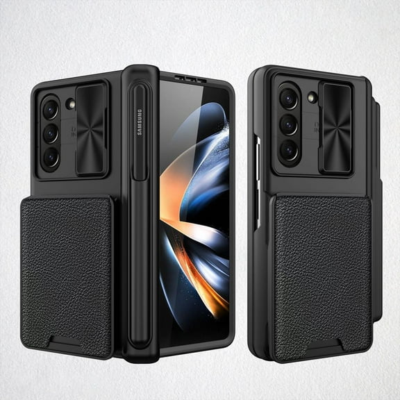 Haobuy for Samsung Galaxy Z Fold 5 Wallet Case with Screen Protector S Pen Holder Camera Cover Fulll Protective Case-Black
