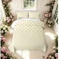 thumbnail image 2 of Manfei Minimalist Check Quilt King,Classic Checkered King Coverlet Set,Yellow White,3pcs,1 Bedspread and 2 Pillowcases, 2 of 7
