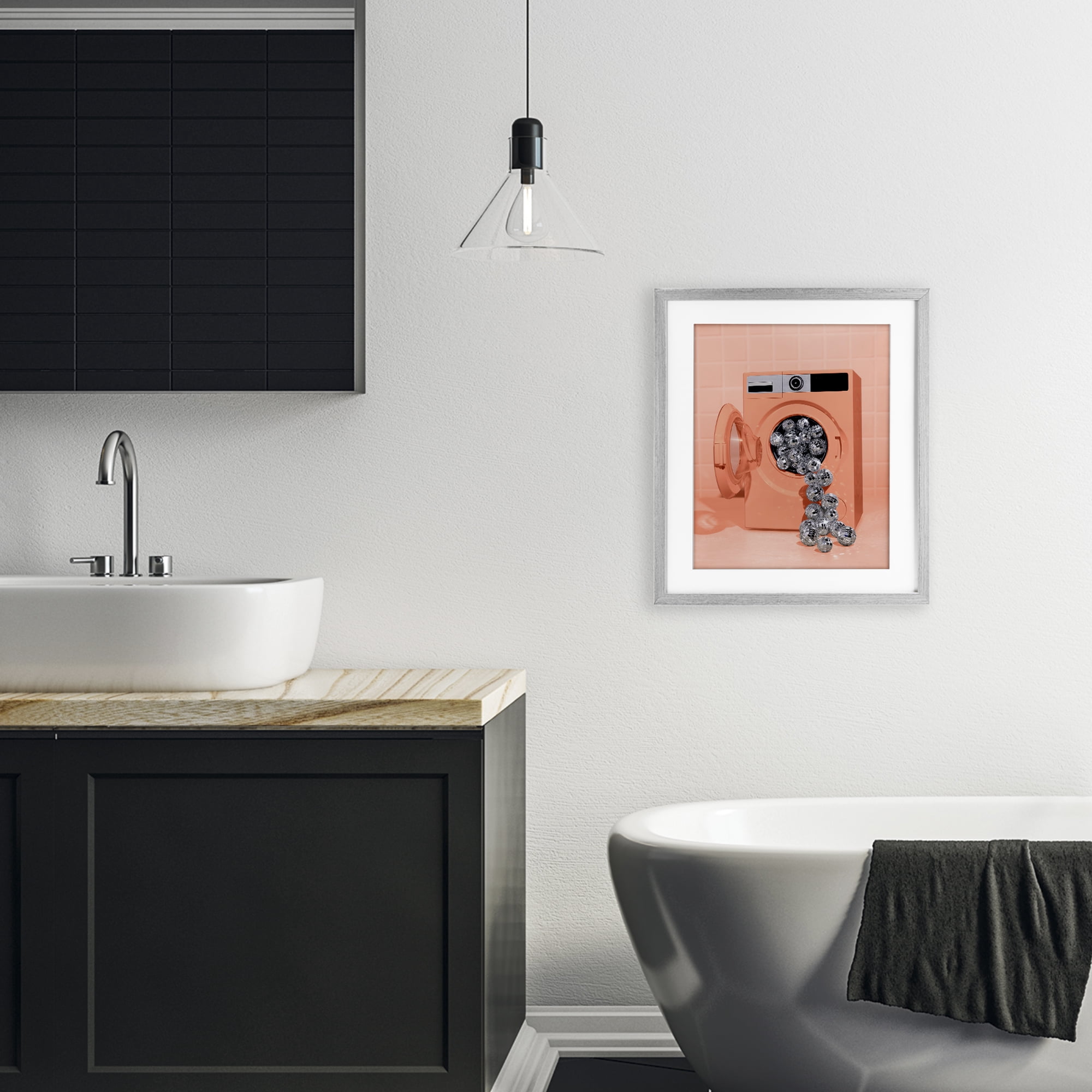 Stupell Industries Disco Laundry Machine over Orange Gray Framed Print Under Glass, design by LISH Creative