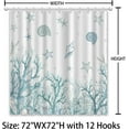 thumbnail image 5 of Beach Shower Curtain Coastal Nautical Starfish Shell Sea Life Coral Shower Curtain with 12 Hooks Fabric Waterproof Polyester Bathroom Curtain 72"*72", 5 of 6