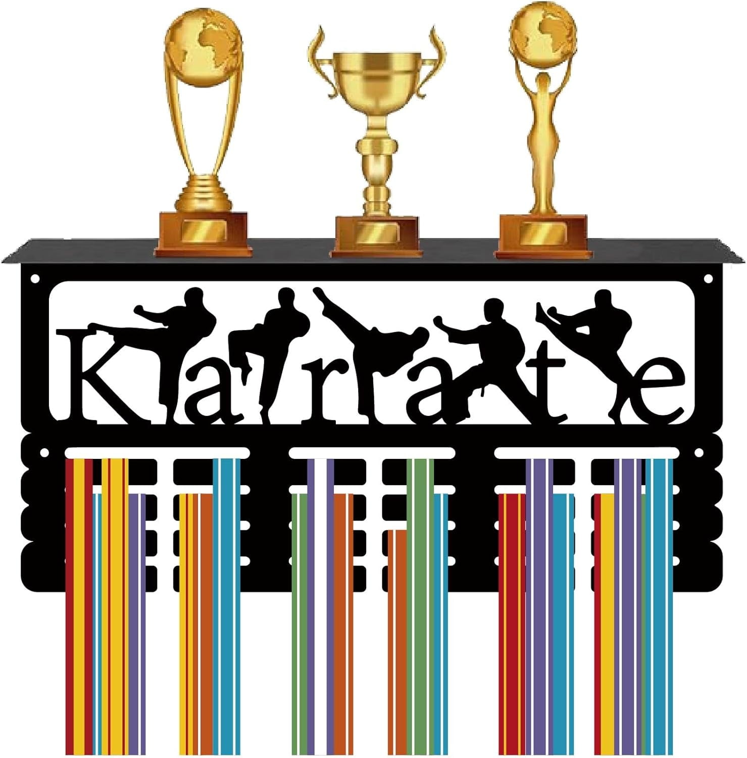 1Set Track & Field Medal Holder Medal Hanger Display with Trophy Shelf Metal Wall Mount Iron Frame Sports Medal Rack Organizer for Hanging Medals Running Jumping Throwing Awards 15.7 x 7.9Inch