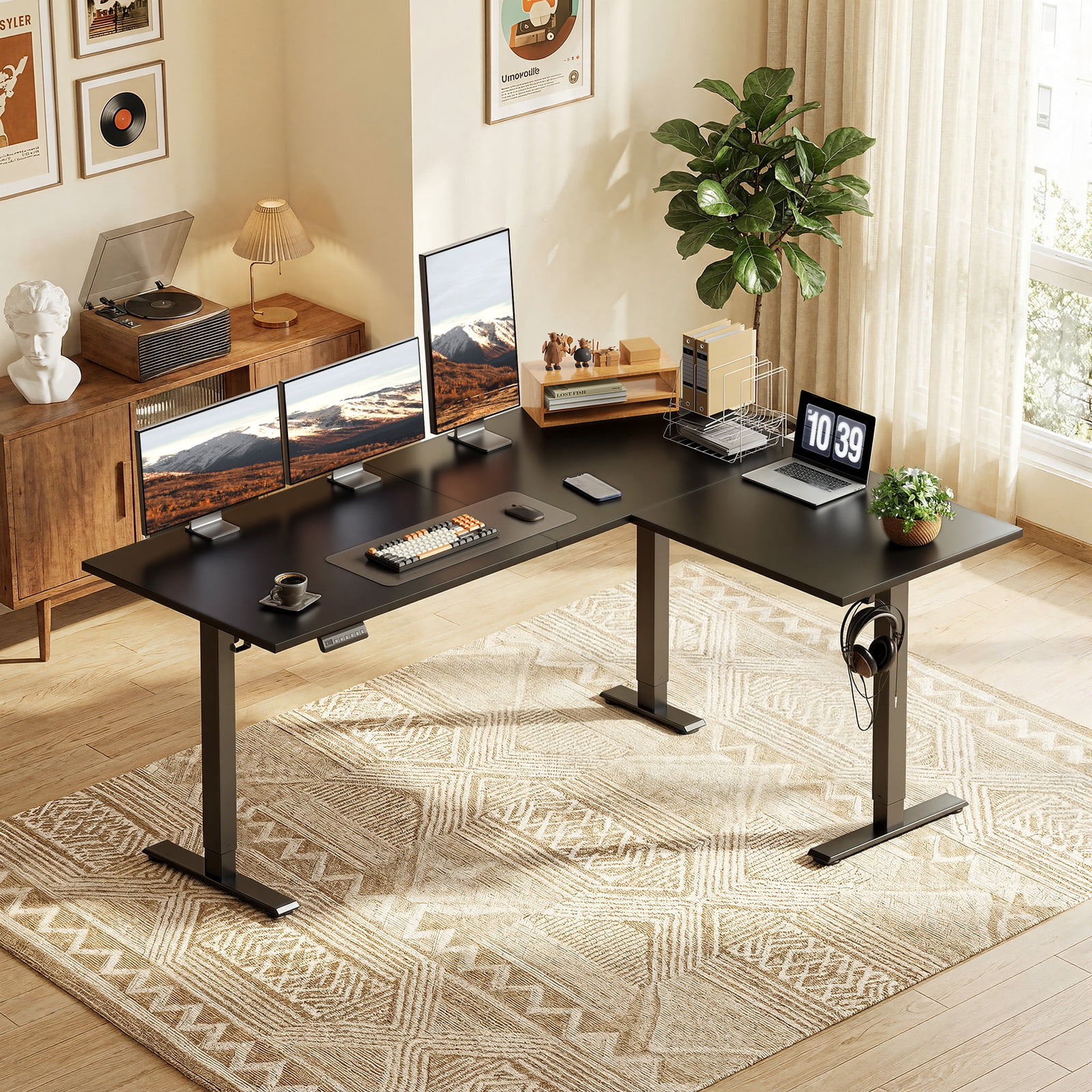 L Shaped Standing Desk 63 x 47 inch, Height Adjustable Electric Corner Standing Desk, Sit-Stand Computer Desk for Home Office, Black