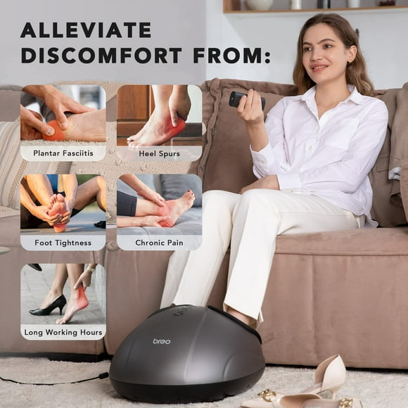 Appareil de Massage des Pieds Remis à Neuf Breo avec Chaleur, Massage Shiatsu des Tissus Profonds par Pétrissage et Roulage, Compression Réglable, Convient aux Pieds Jusqu'aux Hommes Taille 12