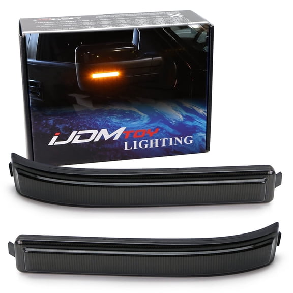 Smoked Lens Amber Full LED Side Mirror Marker Lights For 2009-14 Ford F150 & 2010-14 SVT Raptor, Replace OEM Amber Bulb-Less Reflectors