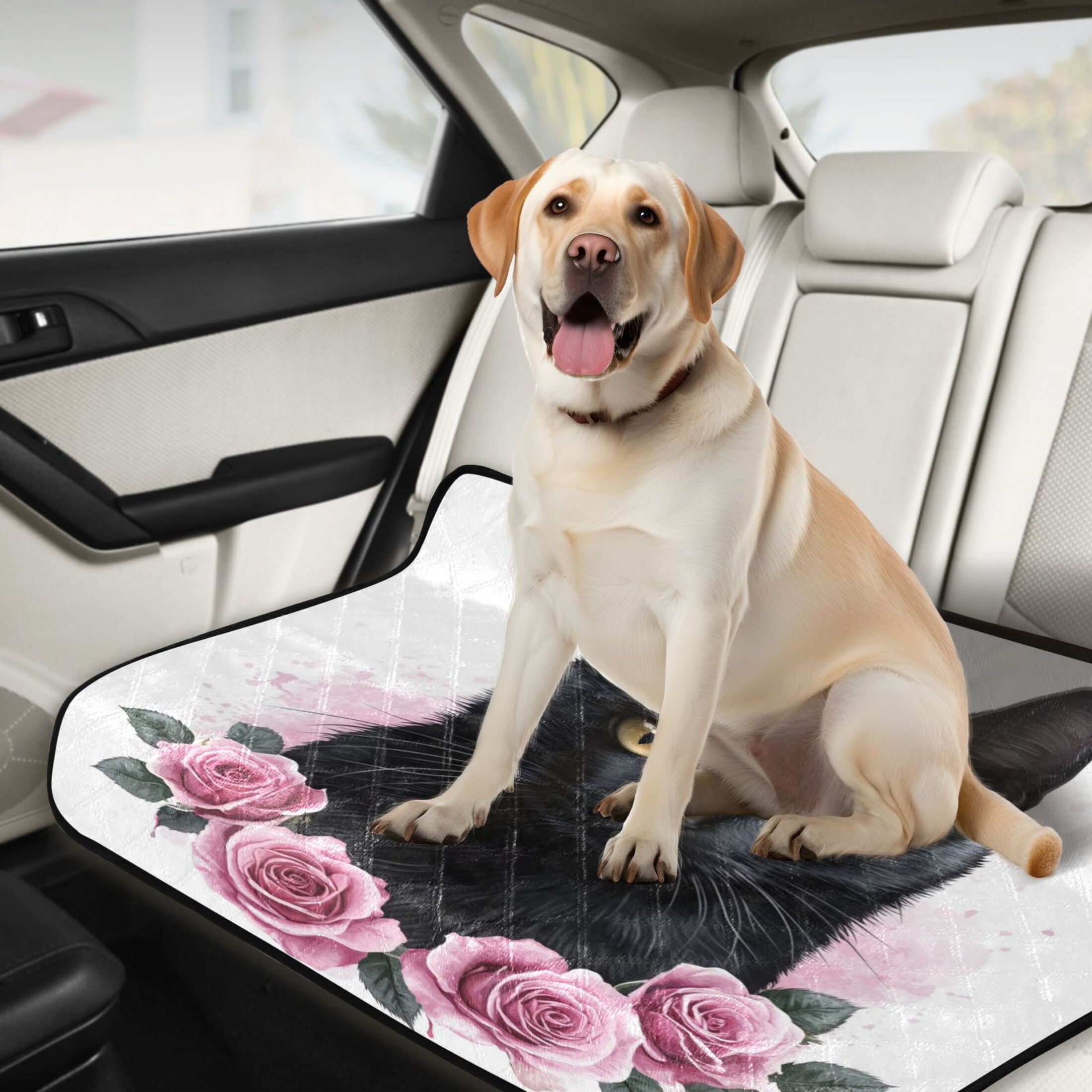 Qxltty Black Cat with Pink Roses Cat litter Pads Pet Set of 3 Diaper Mats Center Anti-leakage Layer Absorbent Soft and Comfortable