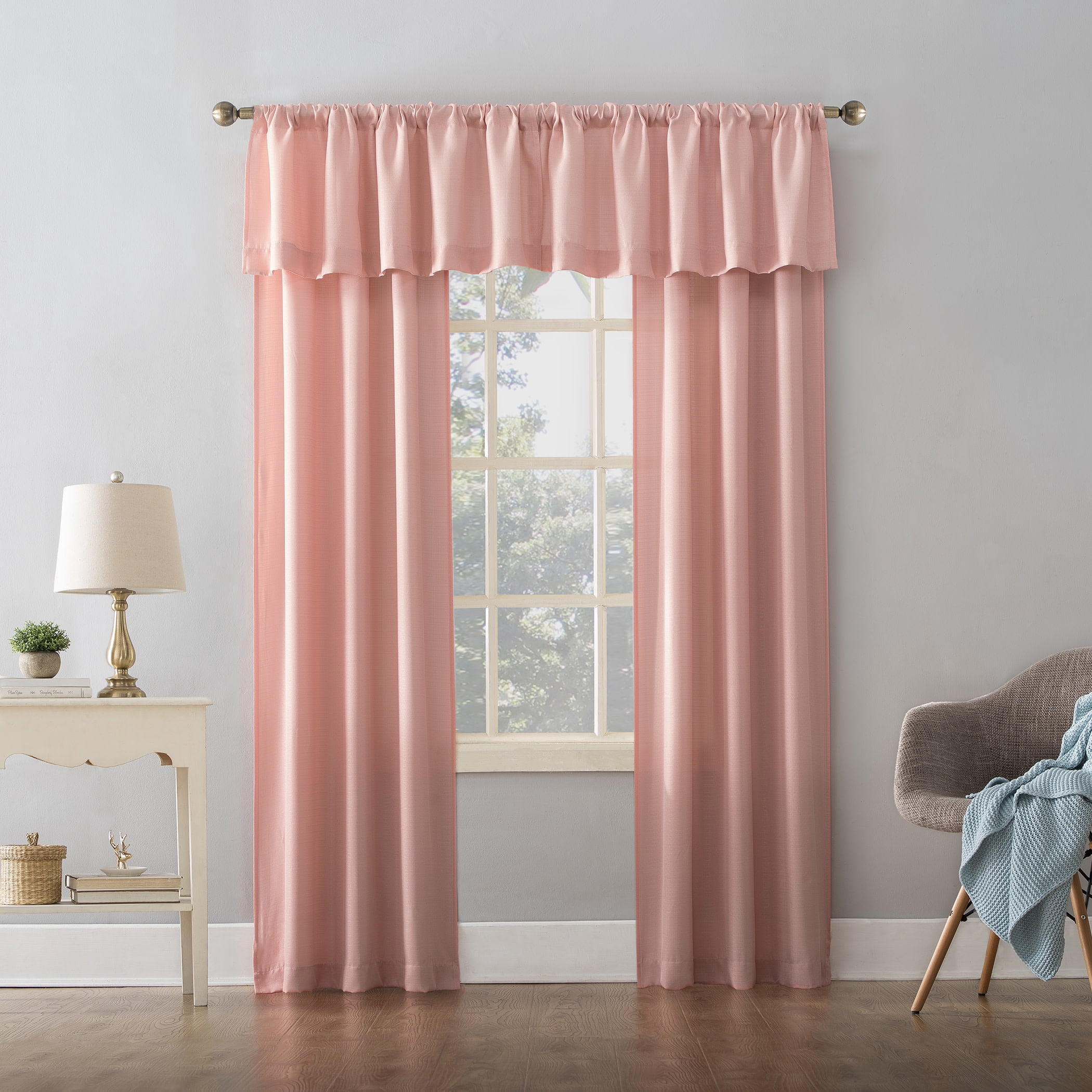 Mainstays Lauren Semi-Sheer Textured Solid Rod Pocket Curtain Valance, Blush, 56 in W x 17 in L