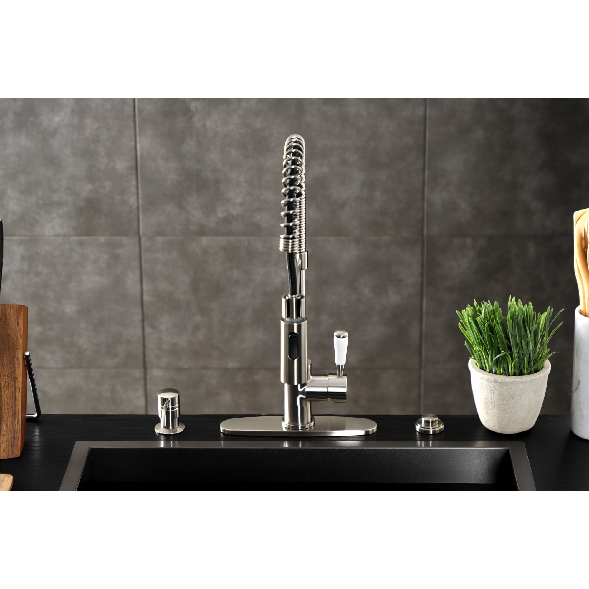 Gourmetier LS8778DPL Single-Handle Deck-Mount Pre-Rinse Kitchen Faucet, Brushed Nickel