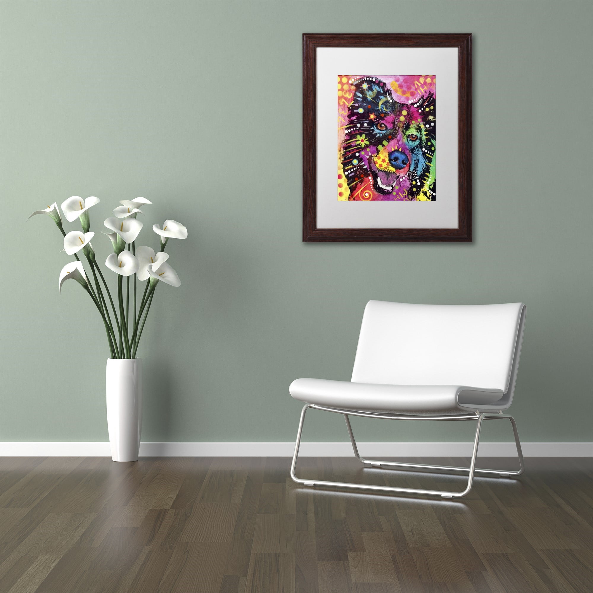 Trademark Fine Art "Border Collie 121109" Canvas Art by Dean Russo, White Matte, Wood Frame