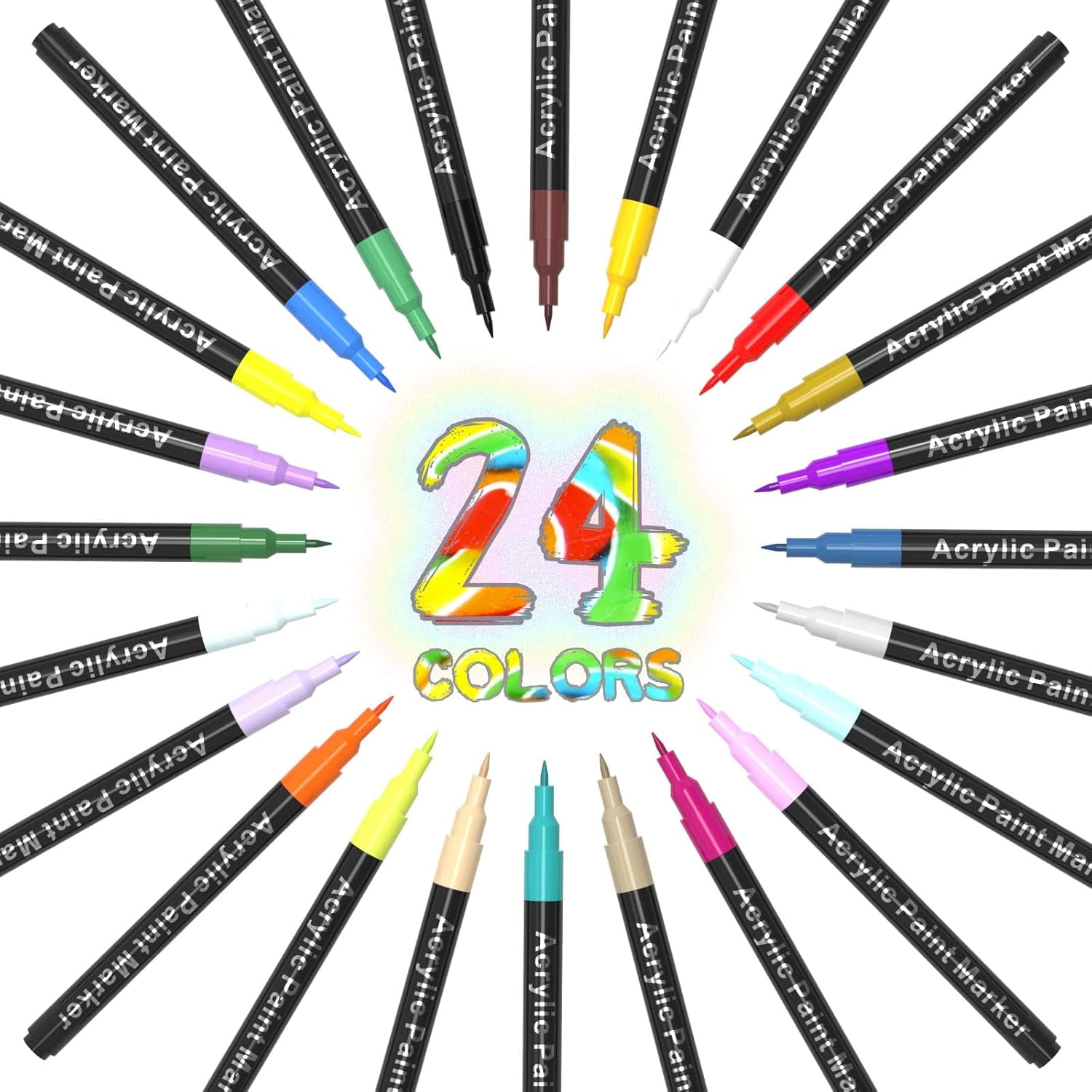 Acrylic Paint Pens for Rock Painting - Set of 24 Extra Fine Point Non-Toxic Paint Markers for Stone, Ceramic, Glass, Wood, Canvas, Fabrics DIY Crafts
