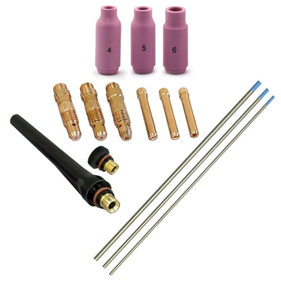 WeldingCity 14-pcs TIG Welding Torch Accessory Kit .040-1/16-3/32 (AK2B) Collet-Collet Body-Ceramic Cup-Tungsten Electrode (Blue)-Back Cap for Torch 17, 18 & 26 Weldcraft Miller Lincoln Hobart ESAB